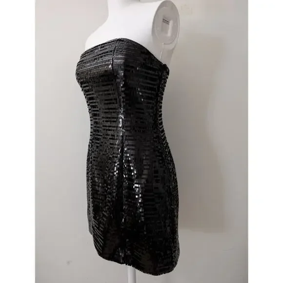 A.L.C. Elsie Strapless Sequin Satin Mini Dress - Black - Picture 4 of 16
